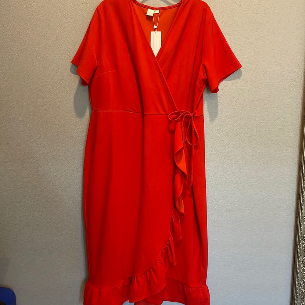NWT Lost Ink red ruffle faux wrap dress sz 3x